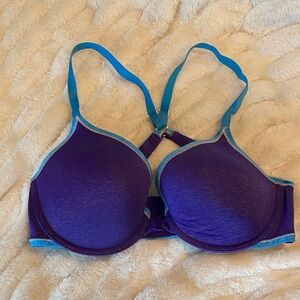 Victorias Secret Purple & Teal racerback, front close bra - 36D